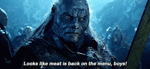 a blue monster says looks like meat is back on the menu boys