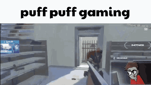 a screenshot of a video game with the words puff puff gaming