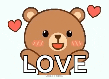 a teddy bear is hugging the word love with hearts behind it .