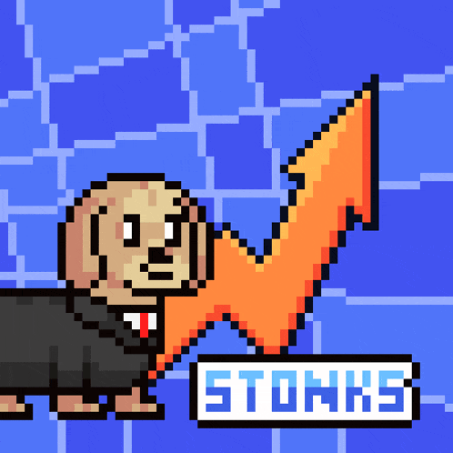 a dog in a suit and tie is holding an orange arrow and the word stonhs is above it