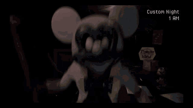 a computer screen shows a cartoon character and says custom night at 1am