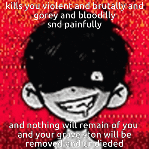 a black and white drawing of a boy with the words kills you violent and brutally and gorey and bloodily