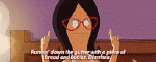 a cartoon woman with glasses is giving the middle finger .