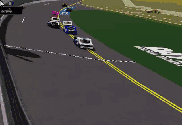a computer generated image of a race track with a daytona sign in the background