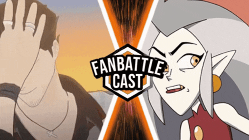 a man and a woman are standing next to each other with the words fanbattle cast on the bottom