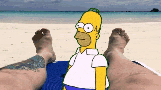 a cartoon of homer simpson on the beach