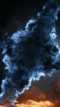 a painting of smoke and fire in the dark