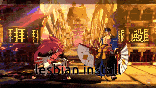 a screenshot of a video game with the words lesbian install on the bottom