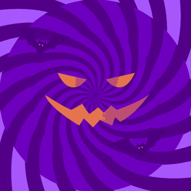 a purple swirl with bats and a pumpkin face on it