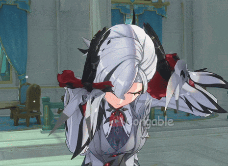 a video game character is standing in a room with the word adorable on the bottom right