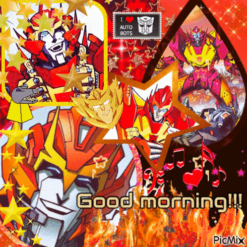 a picture of transformers with the words good morning on it