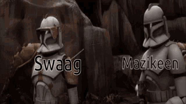 two clone troopers are standing next to each other and one of them says " bruh are you fucking kidding me ? "
