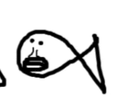 a black and white drawing of a stick figure with a fish head .