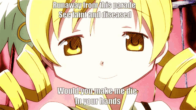 a picture of a girl with a caption that says runaway from this parade see faint and diseased