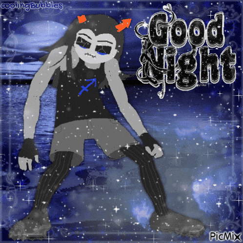 a picture of a troll with the words good night written on it