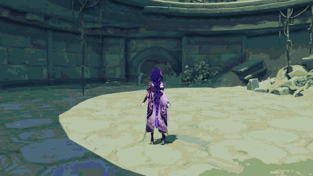 a girl in a kimono is holding a sword with a purple lightning bolt coming out of it .