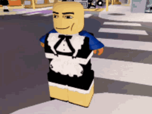 a yellow cartoon character wearing a maid outfit