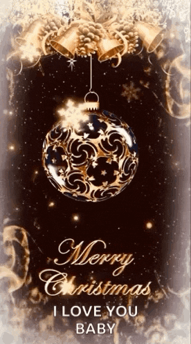 a merry christmas i love you baby greeting card with a christmas ornament hanging from a bell .