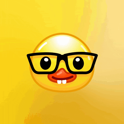 a cartoon duck wearing glasses and a smile