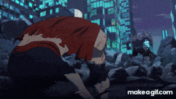 a make a gif.com animated image of a man in a red shirt and black shorts