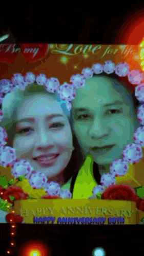 a picture of a man and woman with the words happy anniversary on it