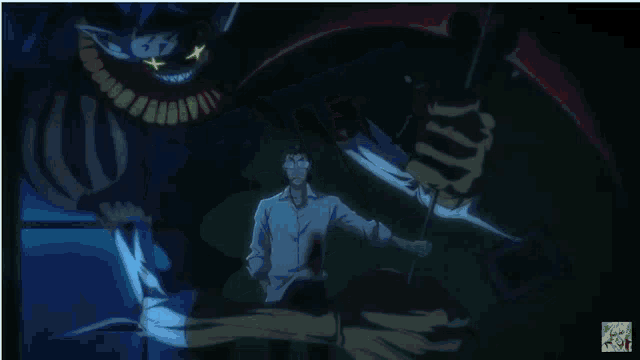 a man with glasses says " die " in a dark room