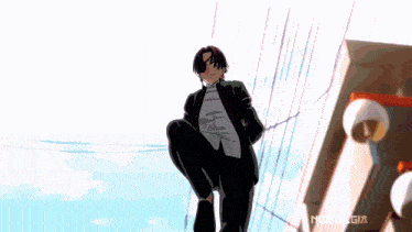 a man in a suit kicking in the air with nostalgia written in the corner