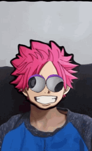a cartoon character with pink hair and sunglasses on
