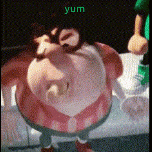a picture of a cartoon character with the word yum written on it