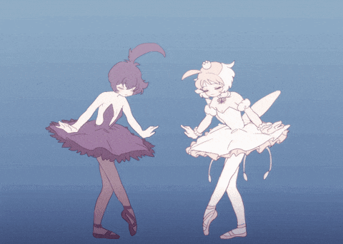 a drawing of two ballerinas holding hands with a blue background
