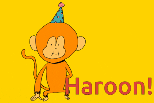 a birthday card with a monkey holding flowers and the words happy birthday hatoon