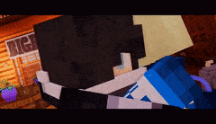 two minecraft characters are hugging in front of a sign that says " big "