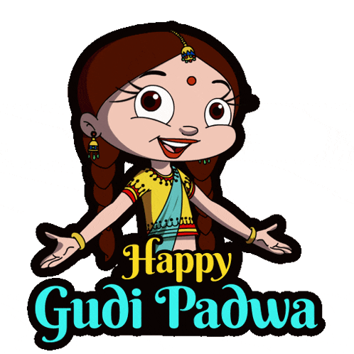 a cartoon girl with the words happy gudi padwa written below her