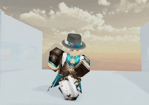 a cartoon character wearing a top hat with a blue band around it