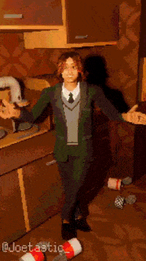 a pixel art of a man in a suit and tie with the hashtag @joestatic