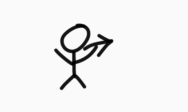 a stick figure with an arrow pointing to the left .