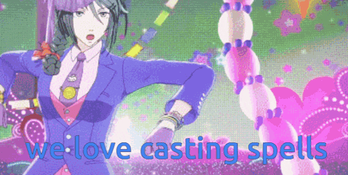 a cartoon of a girl with the words " we love casting spells "