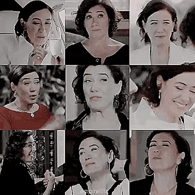 a woman 's face is shown in a collage of images including one of her drinking wine