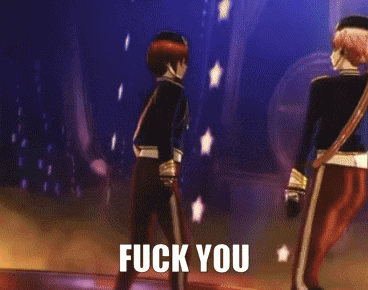 two men in military uniforms are standing next to each other with the words " fuck you " on the bottom right