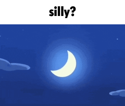 a cartoon drawing of a crescent moon and the words silly below it