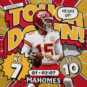 an advertisement for the kansas city chiefs shows a man holding a football