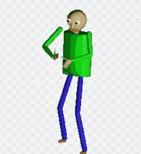 a cartoon character with green arms and blue legs is standing with his hands on his hips on a transparent background .