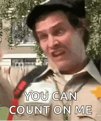 a man wearing a hat and a shirt says you can count on me