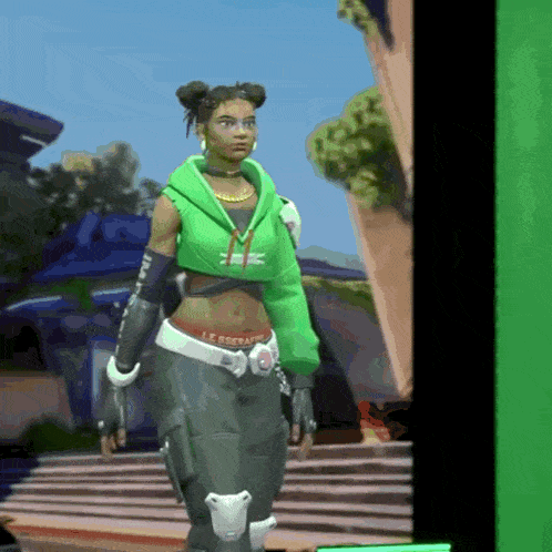 a woman in a green hoodie with the word legendary on the front