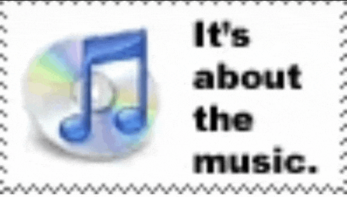 a cd with a blue music note on it and the words `` it 's about the music ''