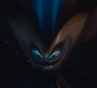 a close up of a cartoon character 's face in the dark