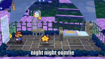 a mario video game scene with the words night night oomfie