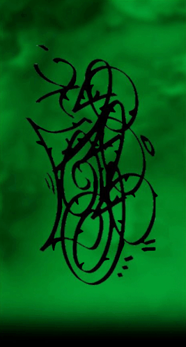 a green background with black swirls and thorns on it