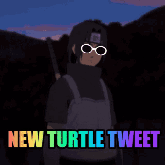 a cartoon character is wearing sunglasses and the words new turtle tweet