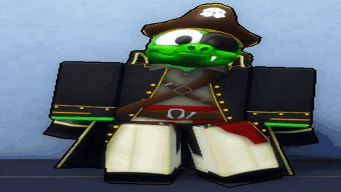 a cartoon character is wearing a pirate outfit and a skull hat